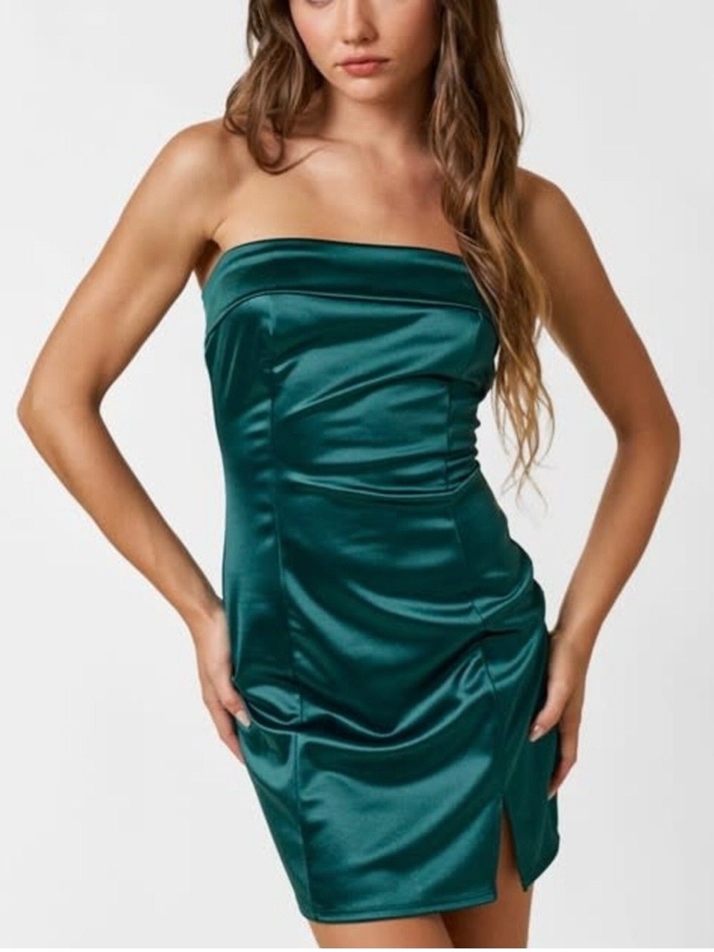 Altar'd State Emerald Green Satin Strapless Mini Dress XL